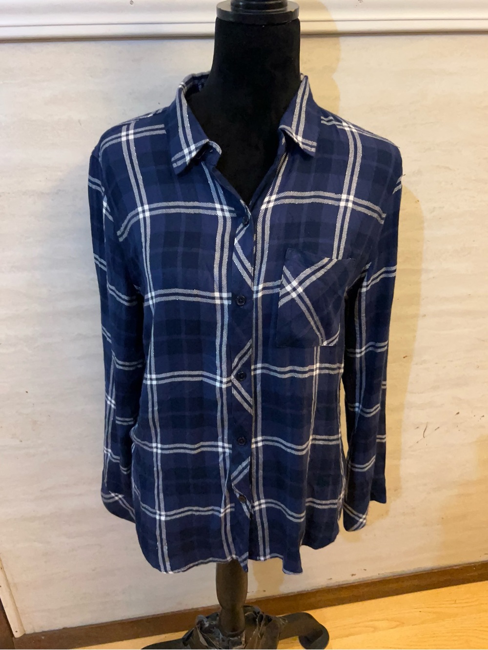 Rails Hunter Plaid Button-Down Shirt. Soft Rayon, Silver Metallic